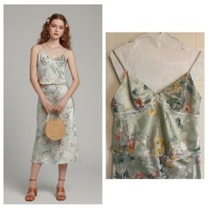 Sage Green Satin Floral Matching Set NWT Lace Cami Skirt Bridgerton Coquette
